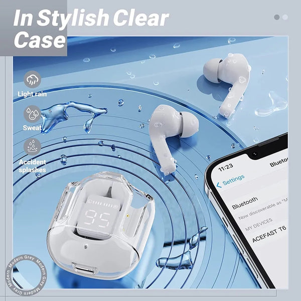 Air31 Earbuds Wireless Crystal Transparent Bluetooth 5.3 Air 31 Earbuds Wireless Headset Transparent Charging Case Heavy Bass Stereo Earphones Noise Reduction Sports Headset with Microphone Waterproof Headphone LED Digital Display air pods
