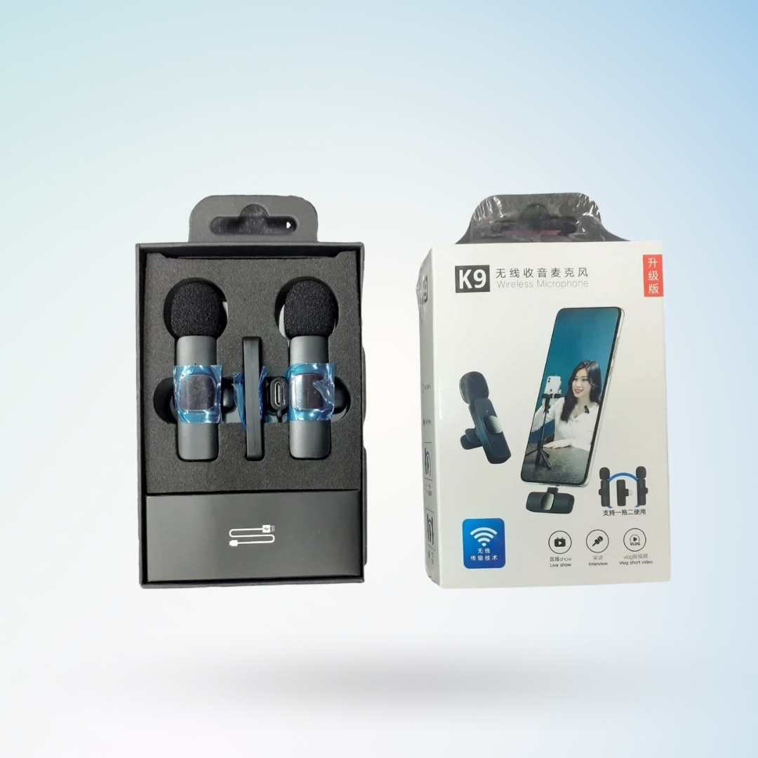 K9 Dual Microphone: USB Type C & iOS Connector, Wireless Lavalier Mic